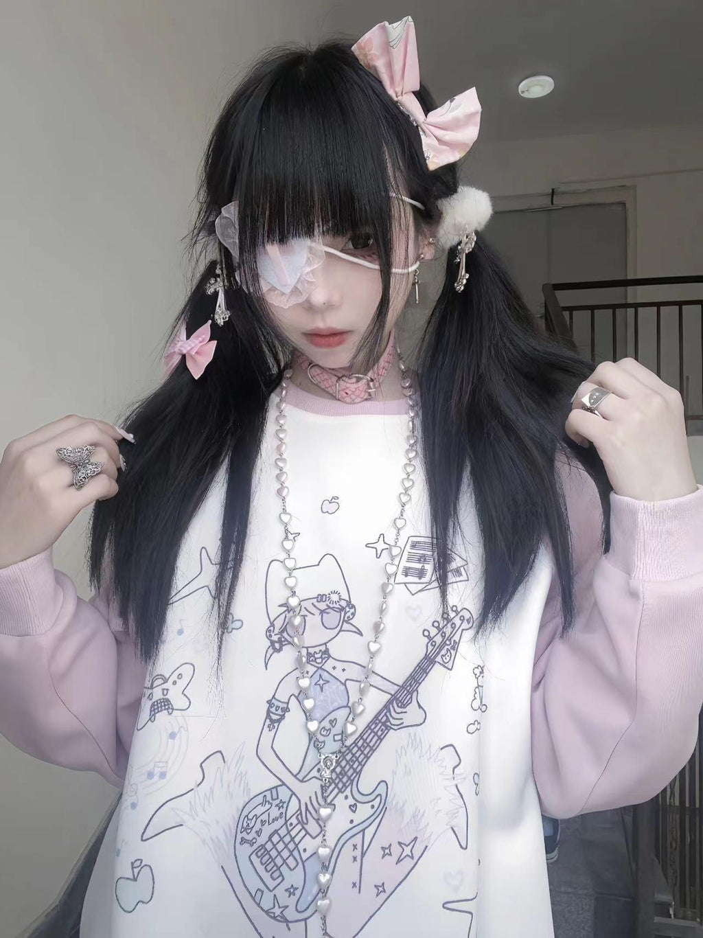 Alita26SS Cartoon Anime Water Paste Print Loose Raglan Sleeve Women's Cotton Sweatshirts