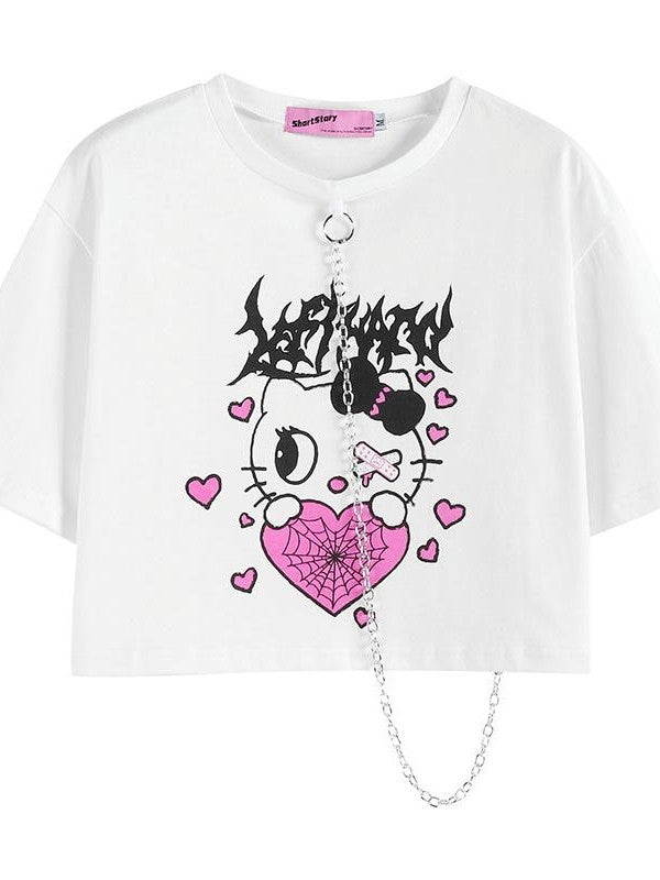Alita26SS Cartoon Print Graphic Streetwear Women's Cotton Crop Tops
