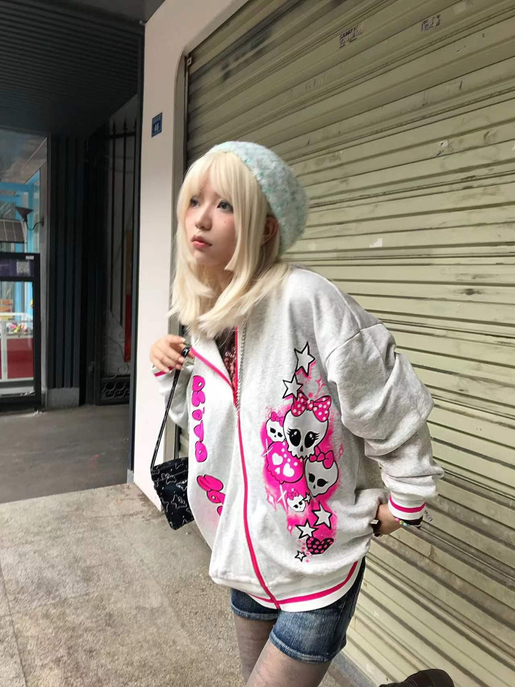 Alita26SS Cartoon Print Loose Fit Fleece Women's Cotton Zip-up Hoodies