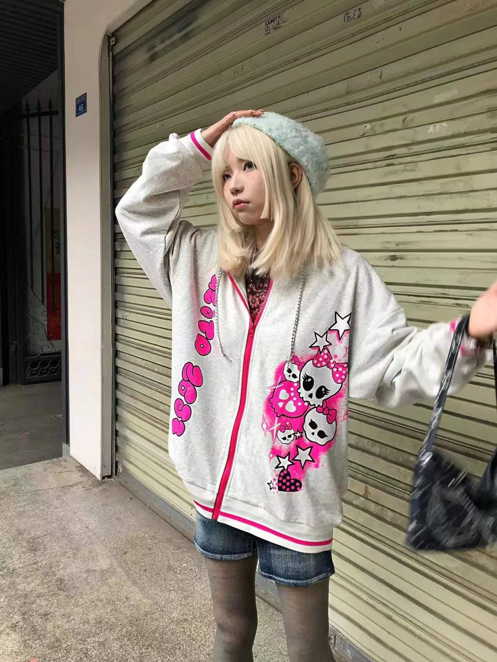 Alita26SS Cartoon Print Loose Fit Fleece Women's Cotton Zip-up Hoodies