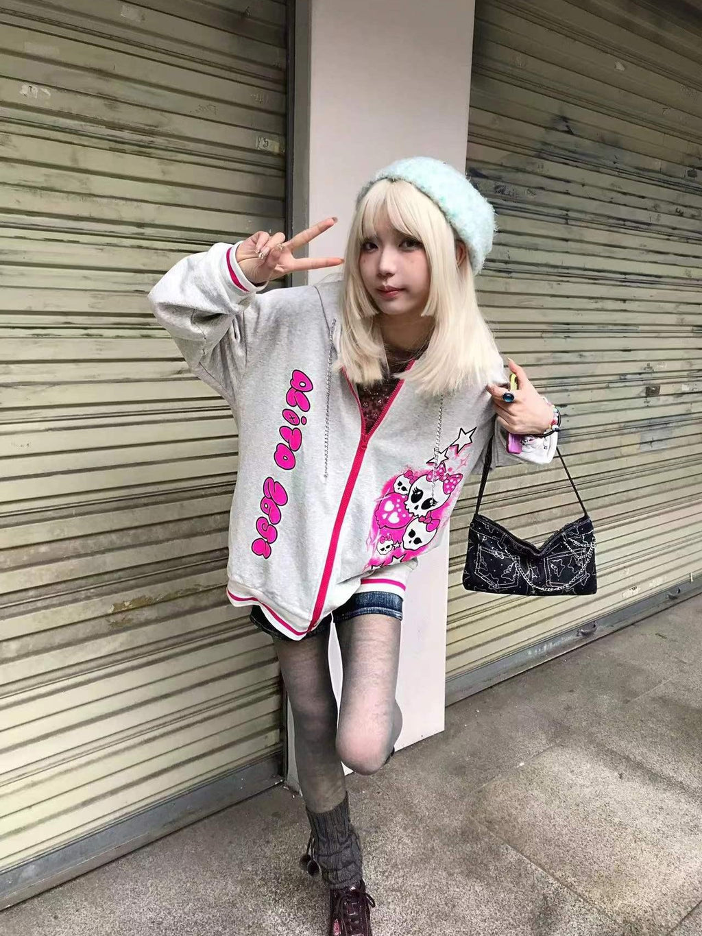 Alita26SS Cartoon Print Loose Fit Fleece Women's Cotton Zip-up Hoodies