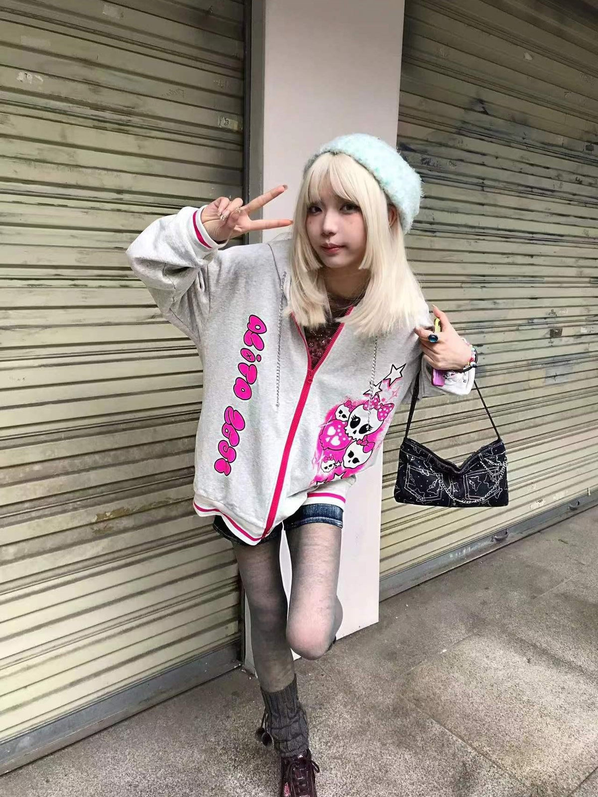 Alita26SS Cartoon Print Loose Fit Fleece Women's Cotton Zip-up Hoodies
