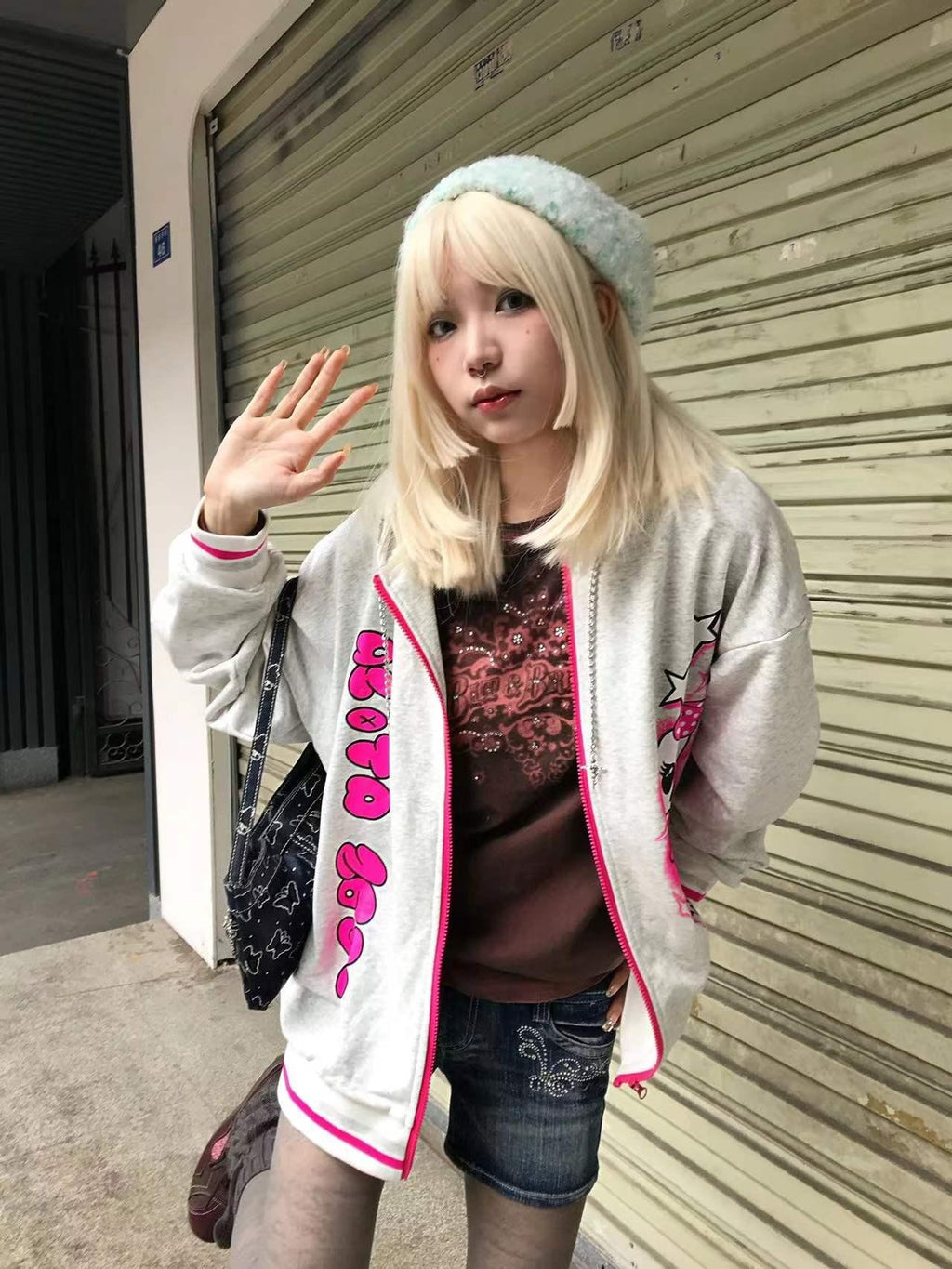 Alita26SS Cartoon Print Loose Fit Fleece Women's Cotton Zip-up Hoodies