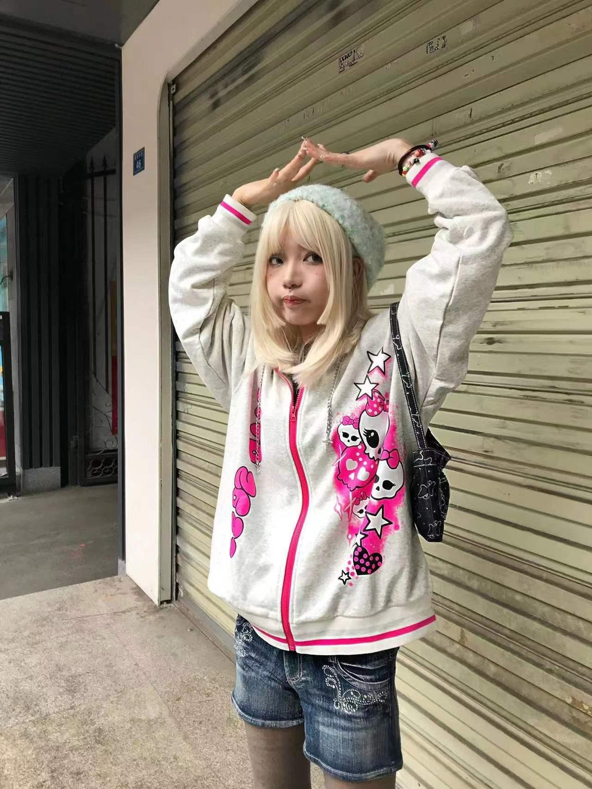 Alita26SS Cartoon Print Loose Fit Fleece Women's Cotton Zip-up Hoodies