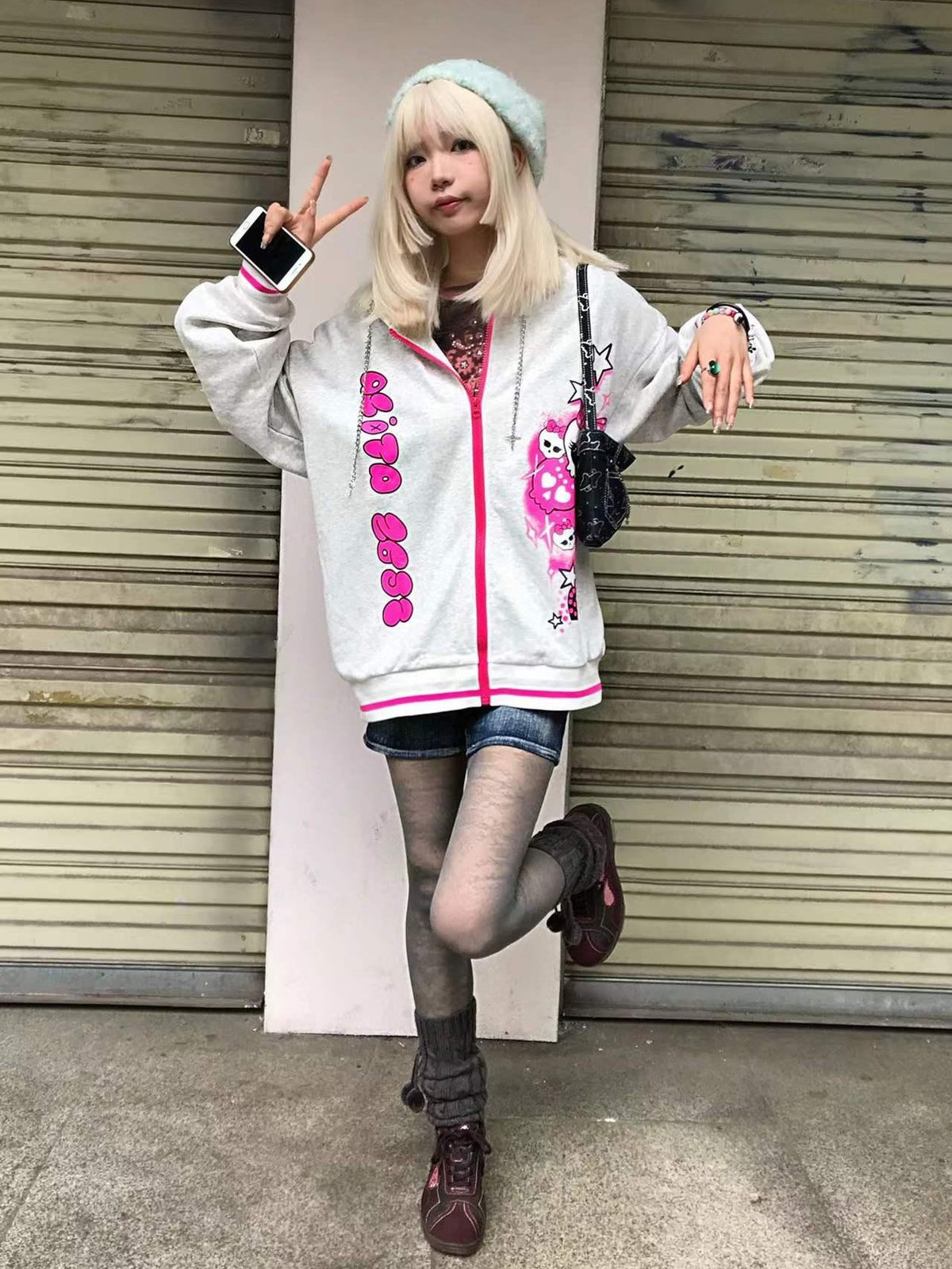 Alita26SS Cartoon Print Loose Fit Fleece Women's Cotton Zip-up Hoodies