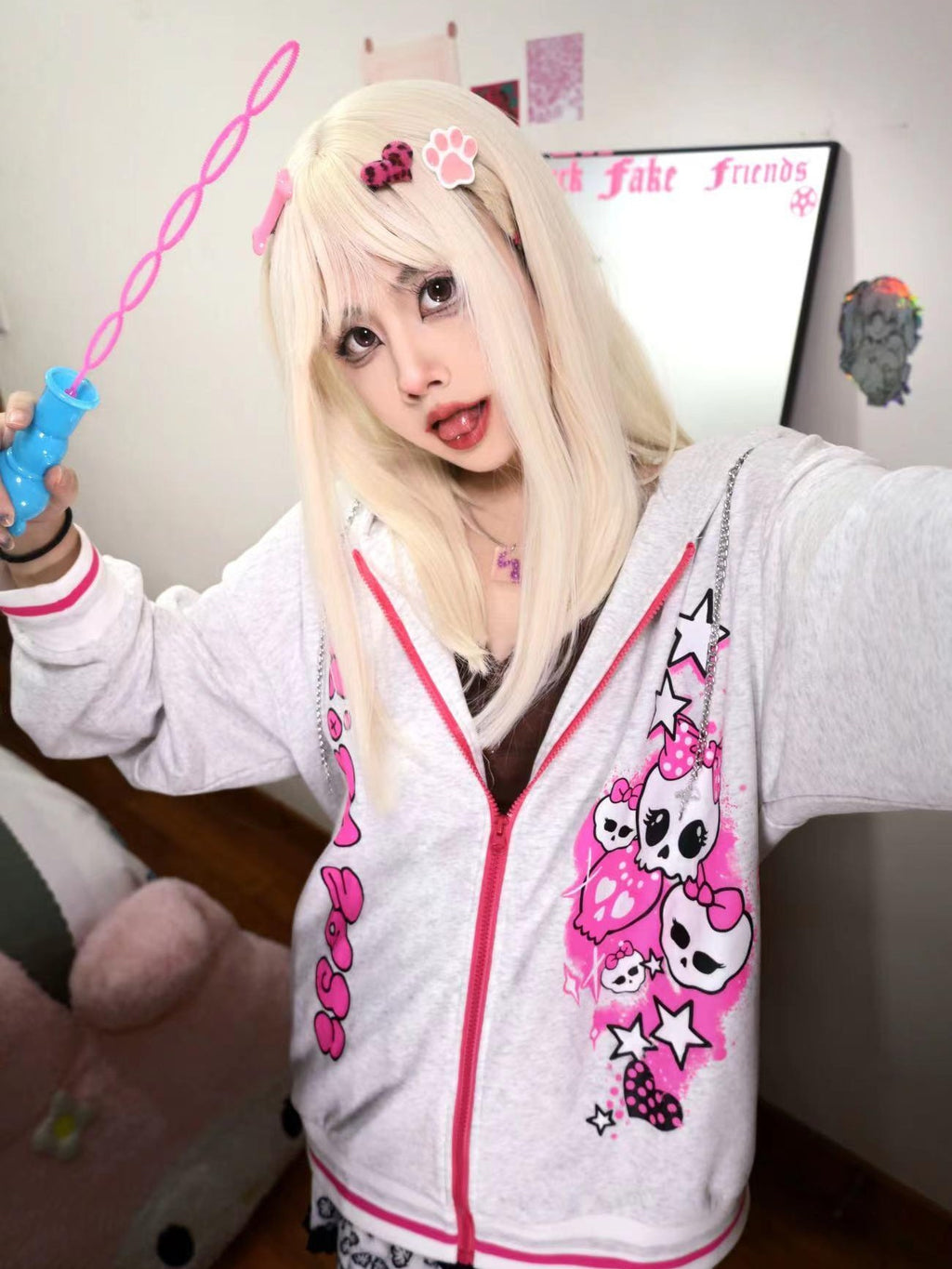 Alita26SS Cartoon Print Loose Fit Fleece Women's Cotton Zip-up Hoodies