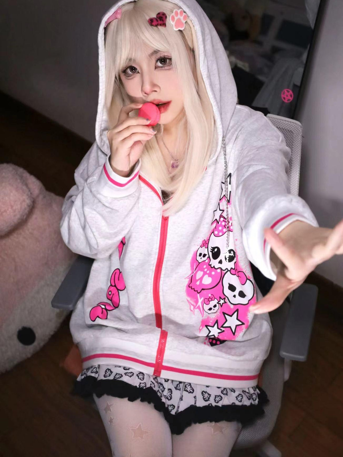 Alita26SS Cartoon Print Loose Fit Fleece Women's Cotton Zip-up Hoodies