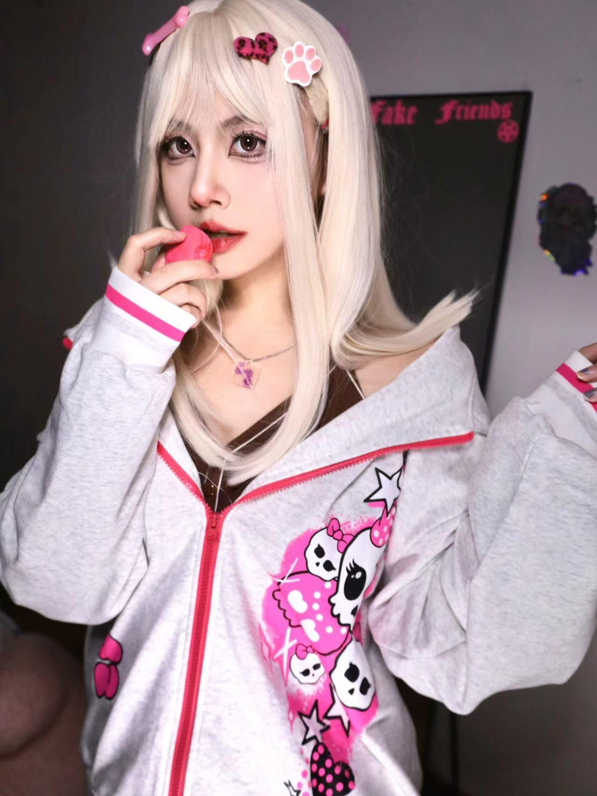 Alita26SS Cartoon Print Loose Fit Fleece Women's Cotton Zip-up Hoodies