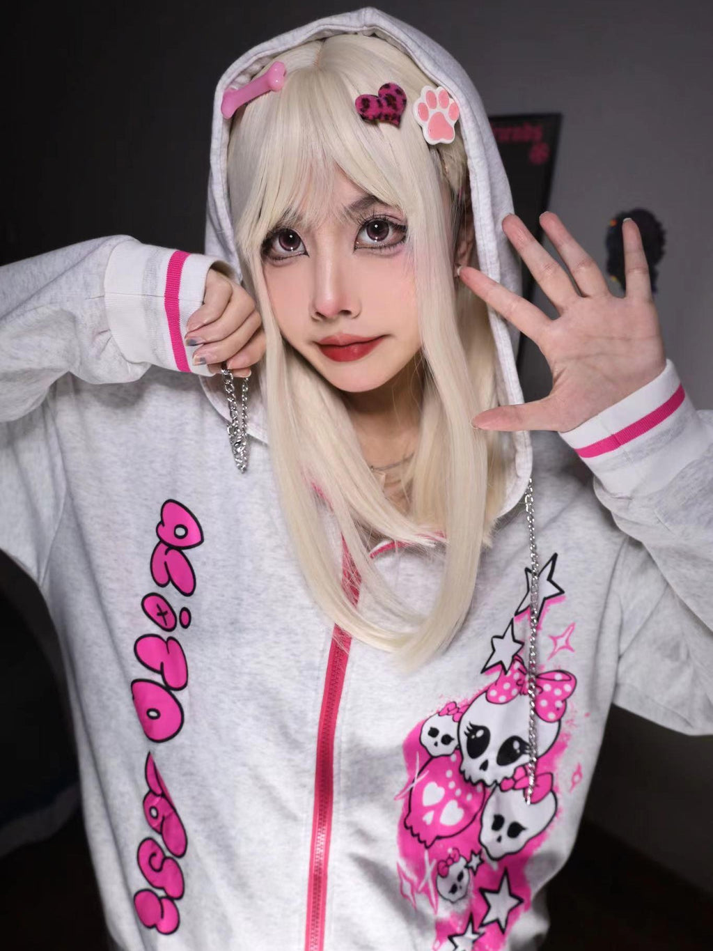 Alita26SS Cartoon Print Loose Fit Fleece Women's Cotton Zip-up Hoodies