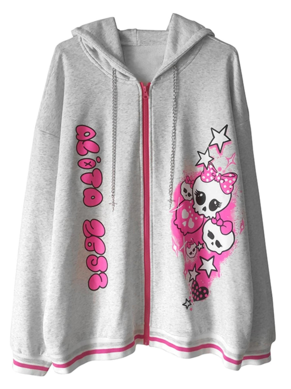 Alita26SS Cartoon Print Loose Fit Fleece Women's Cotton Zip-up Hoodies