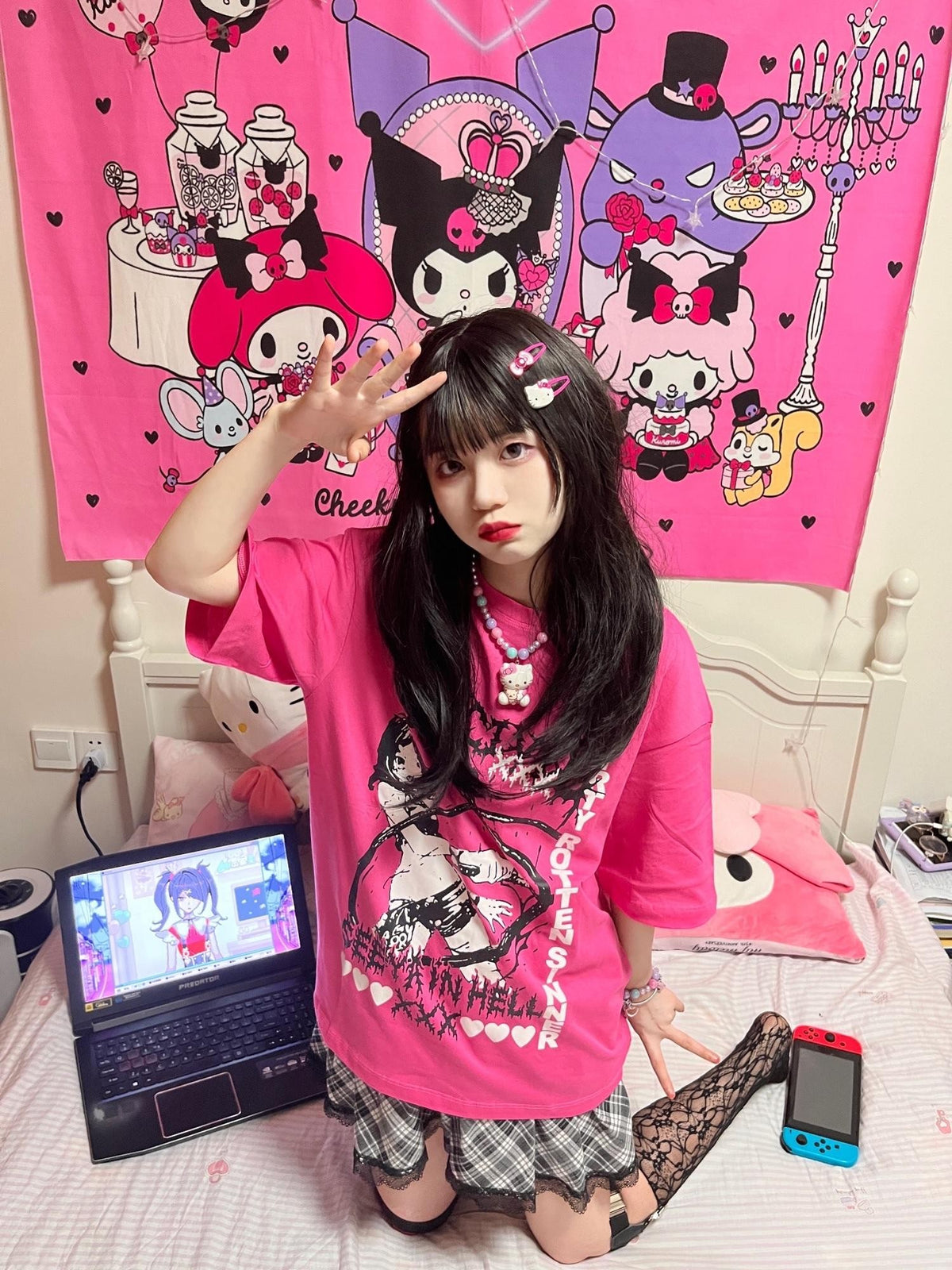 Alita26SS Cartoon Print Round Neck Loose Cotton Women's Short Sleeve T-shirts