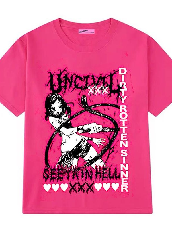 Alita26SS Cartoon Print Round Neck Loose Cotton Women's Short Sleeve T-shirts