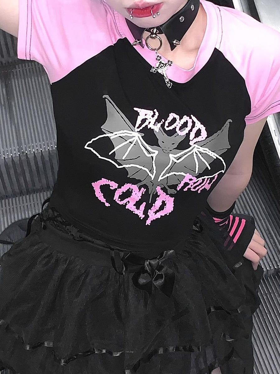 Alita26SS Cartoon Print Slim Fit Raglan Sleeve Women's Cotton Crop Tops
