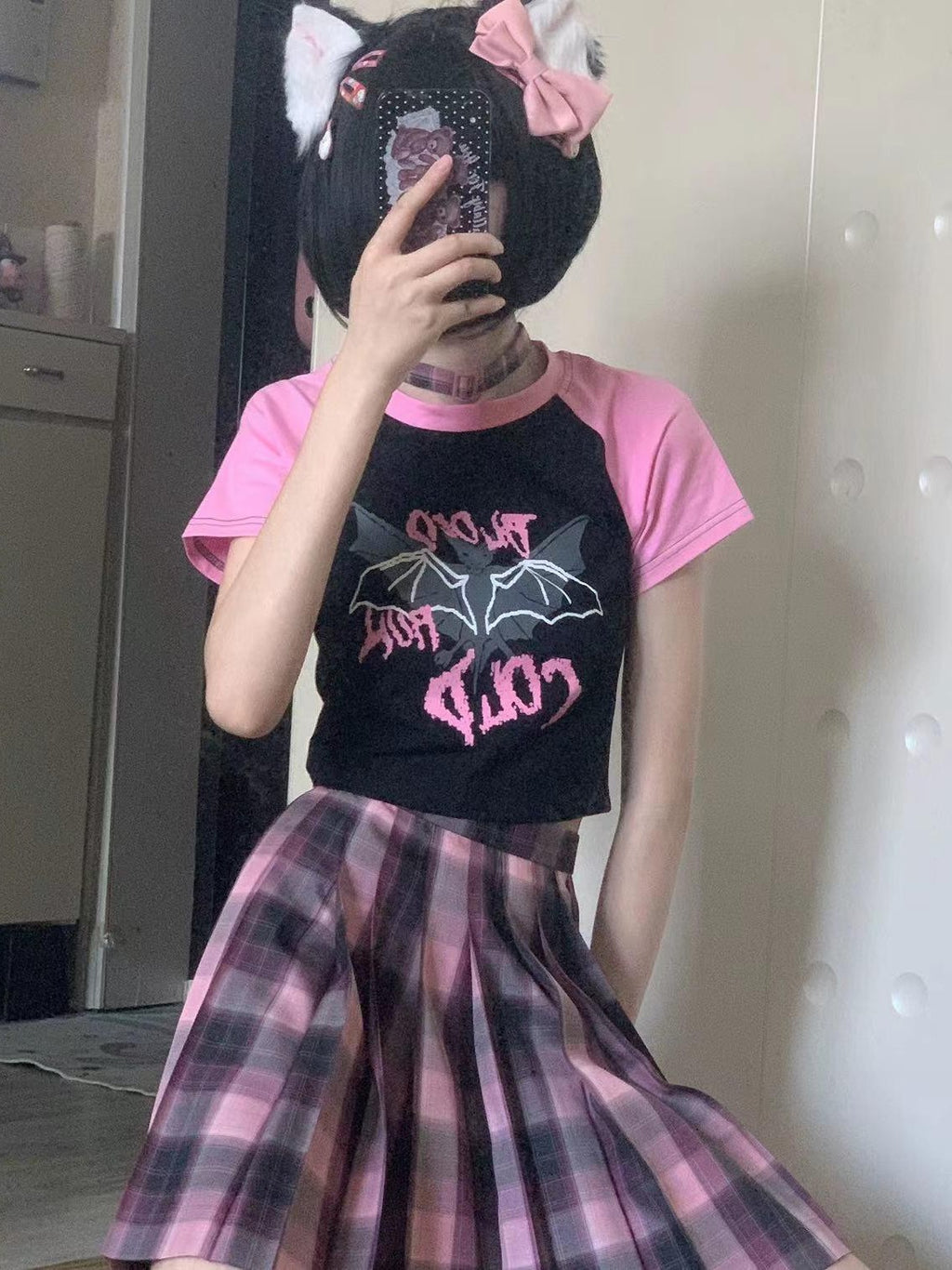 Alita26SS Cartoon Print Slim Fit Raglan Sleeve Women's Cotton Crop Tops