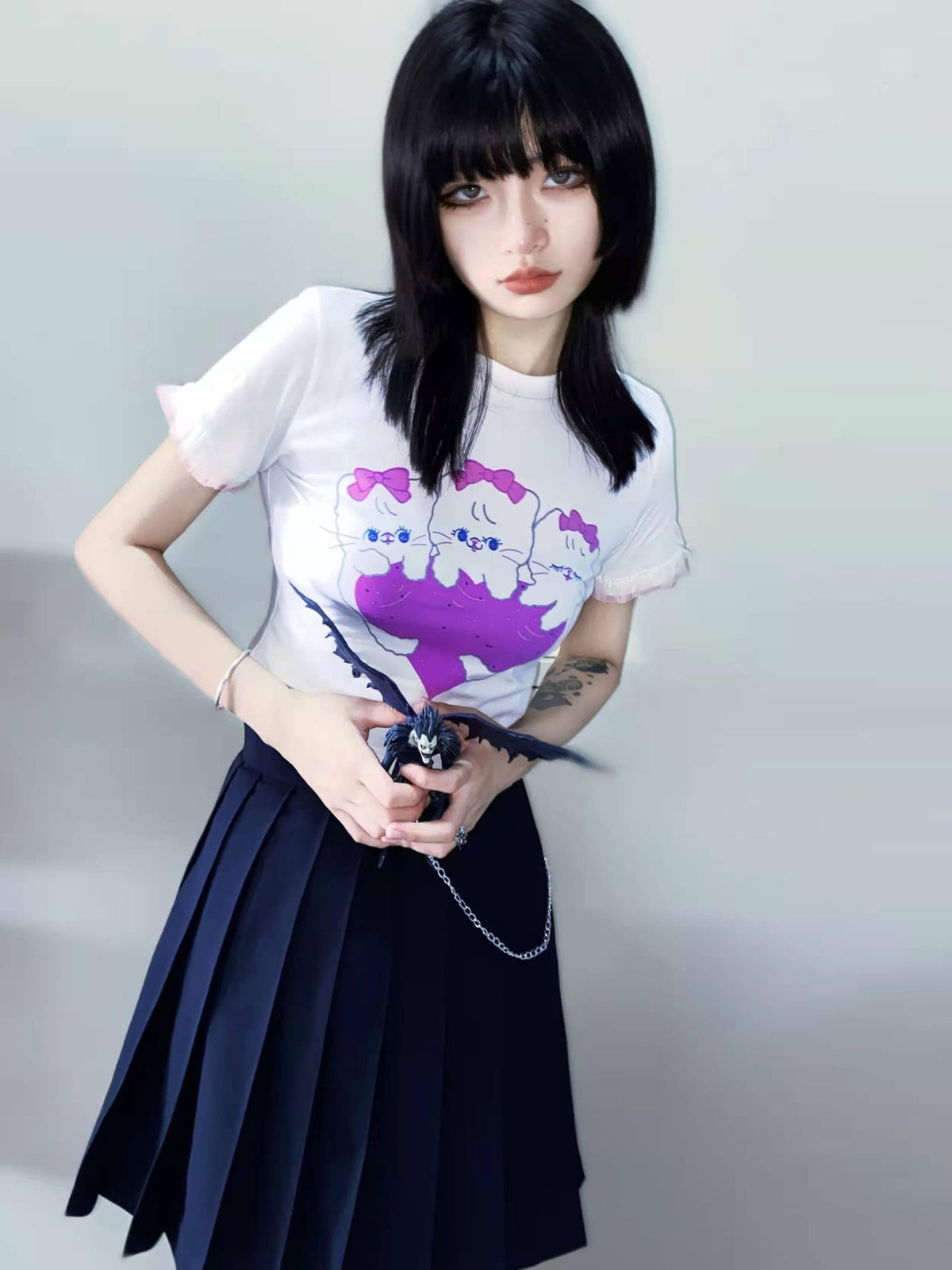 Alita26SS Cartoon Print Sweet Spicy Knit Women's Cotton Crop Tops