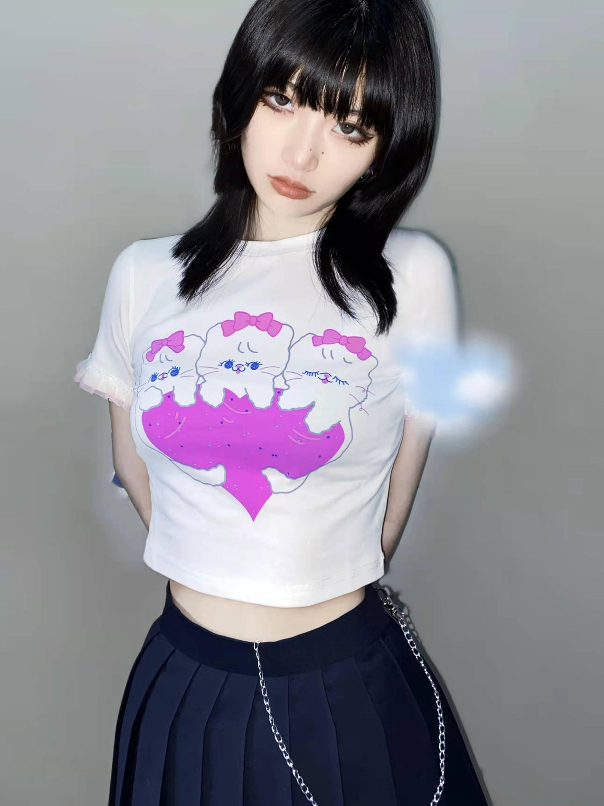 Alita26SS Cartoon Print Sweet Spicy Knit Women's Cotton Crop Tops