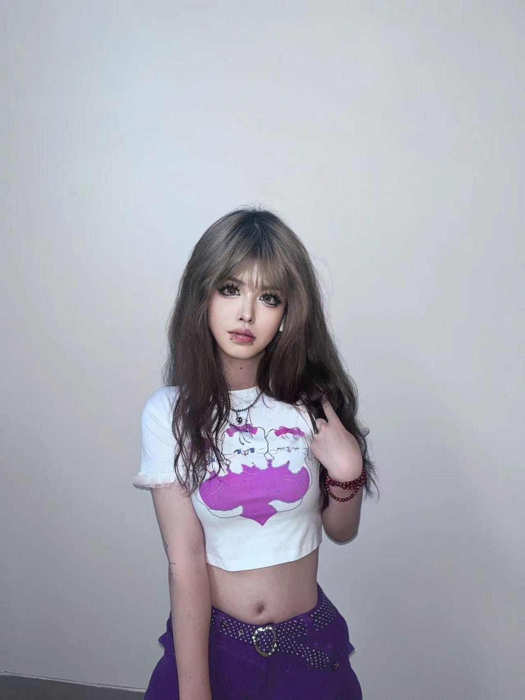 Alita26SS Cartoon Print Sweet Spicy Knit Women's Cotton Crop Tops