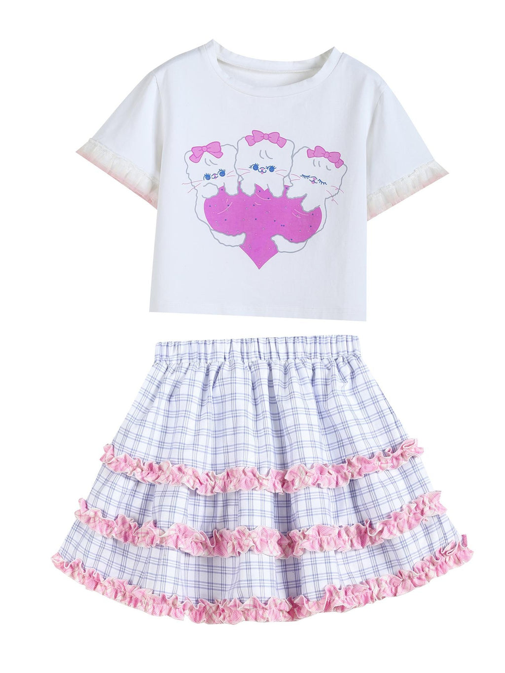 Alita26SS Cartoon Print Sweet Spicy Knit Women's Cotton Crop Tops