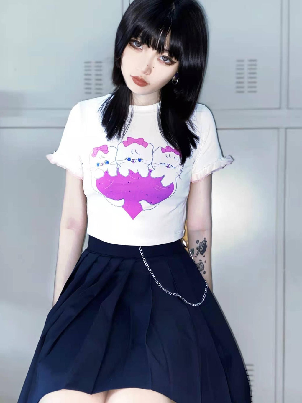 Alita26SS Cartoon Print Sweet Spicy Knit Women's Cotton Crop Tops