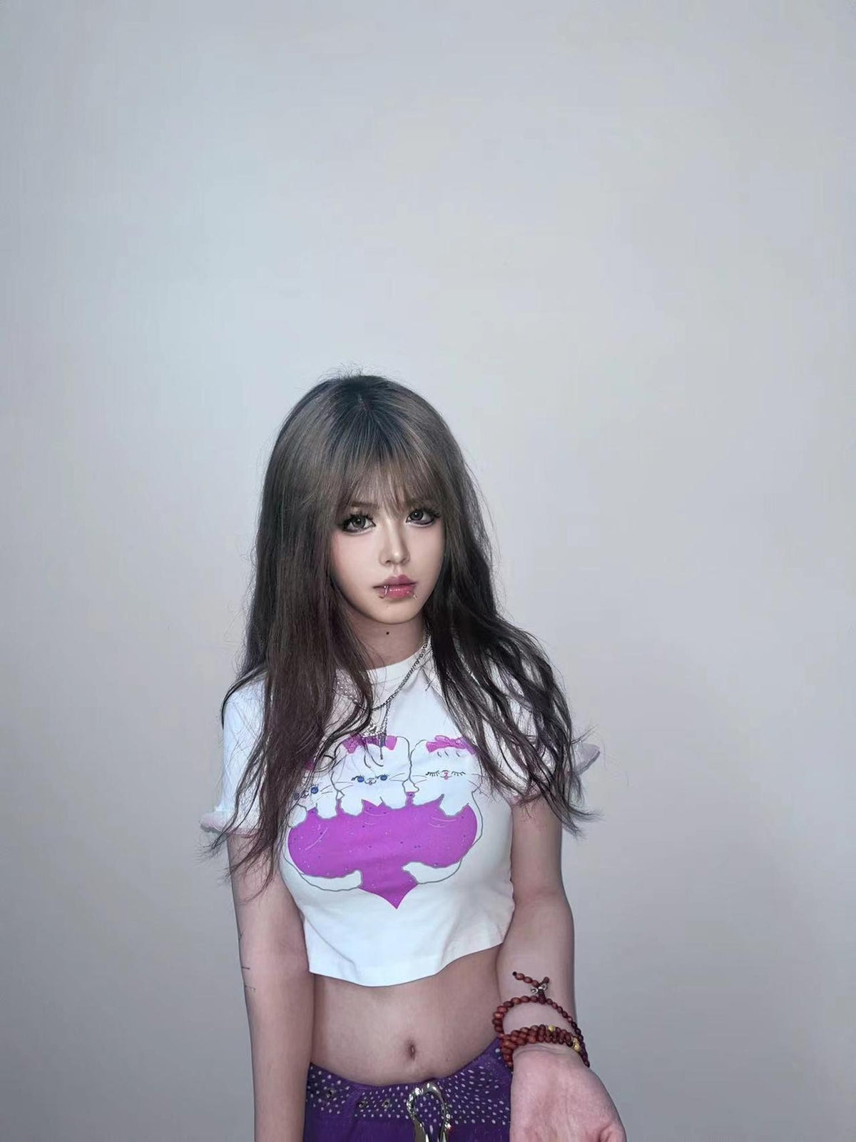 Alita26SS Cartoon Print Sweet Spicy Knit Women's Cotton Crop Tops