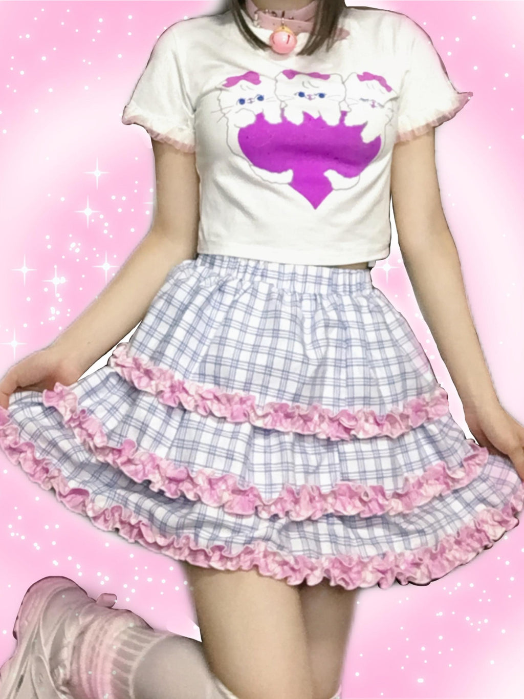 Alita26SS Cartoon Print Sweet Spicy Knit Women's Cotton Crop Tops
