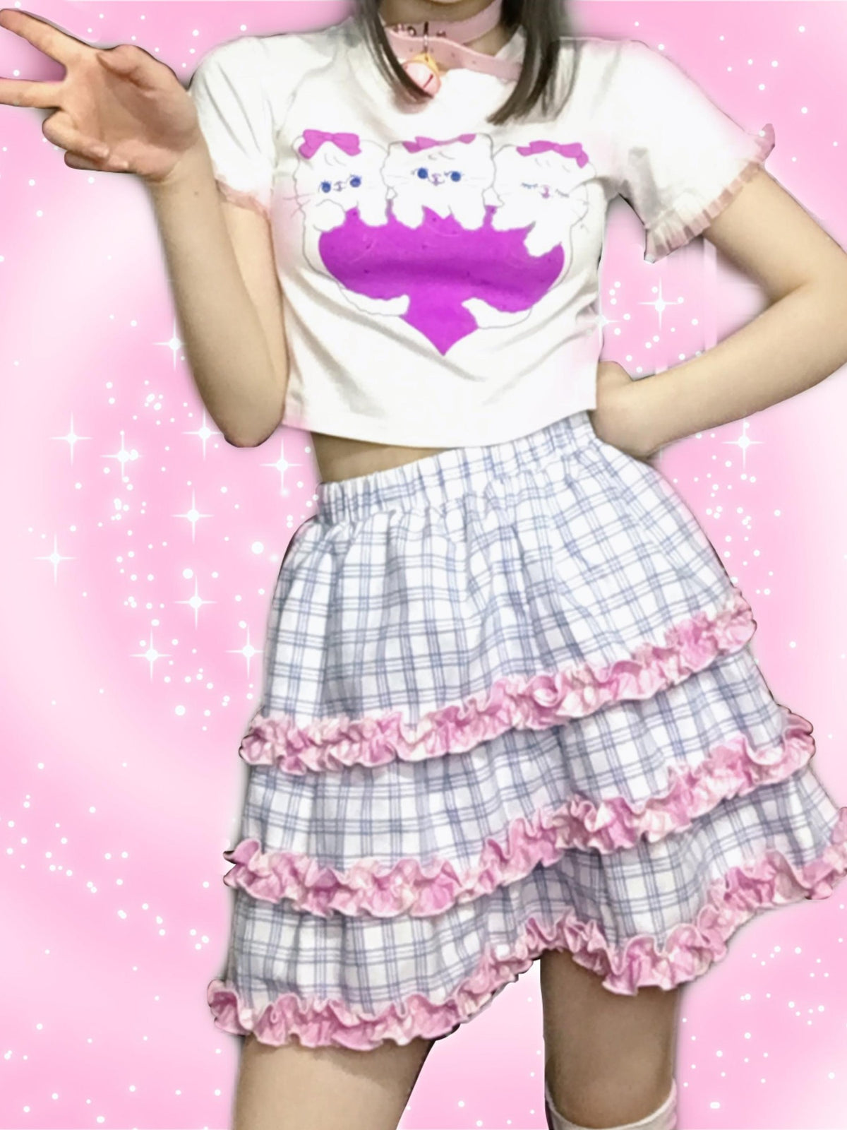 Alita26SS Cartoon Print Sweet Spicy Knit Women's Cotton Crop Tops