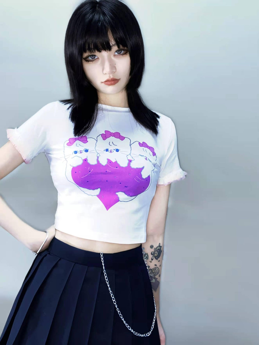 Alita26SS Cartoon Print Sweet Spicy Knit Women's Cotton Crop Tops