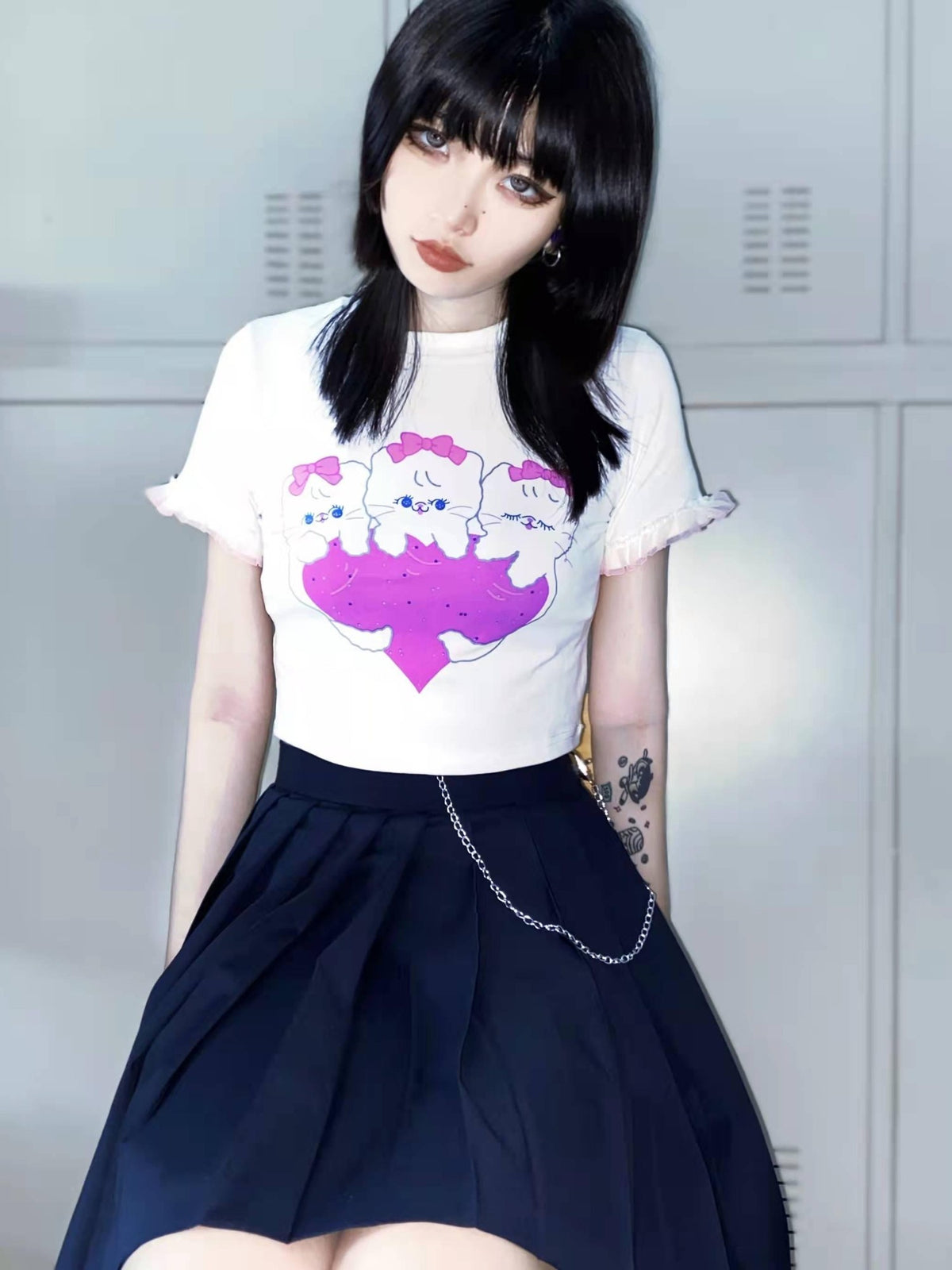 Alita26SS Cartoon Print Sweet Spicy Knit Women's Cotton Crop Tops