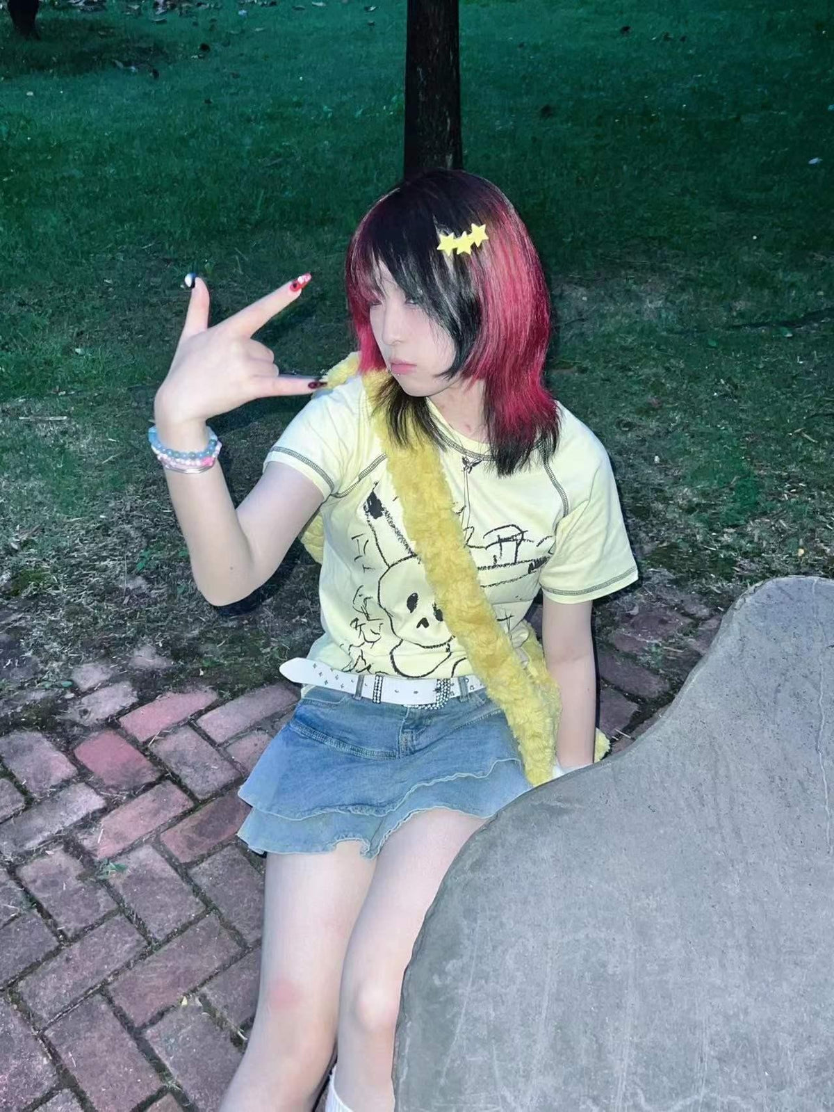 Alita26SS Cartoon Rock Print Cotton Women's Slim T-shirts