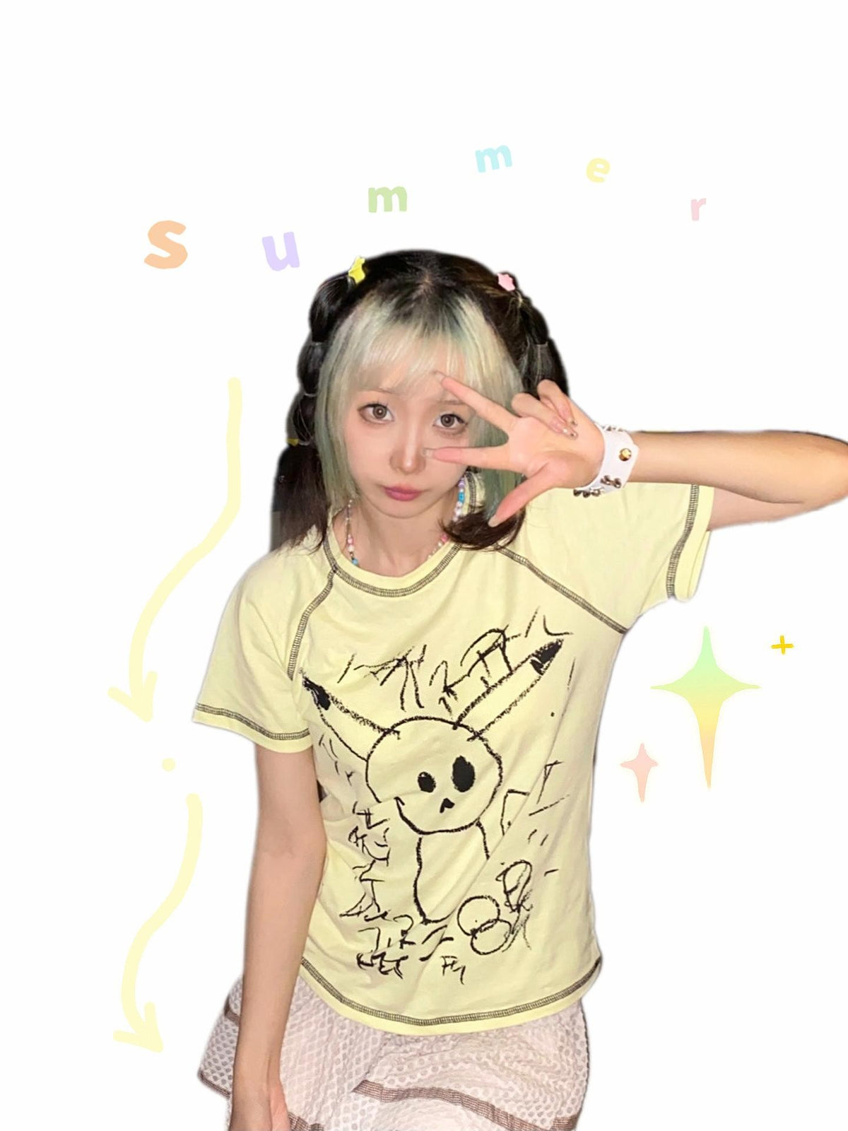 Alita26SS Cartoon Rock Print Cotton Women's Slim T-shirts