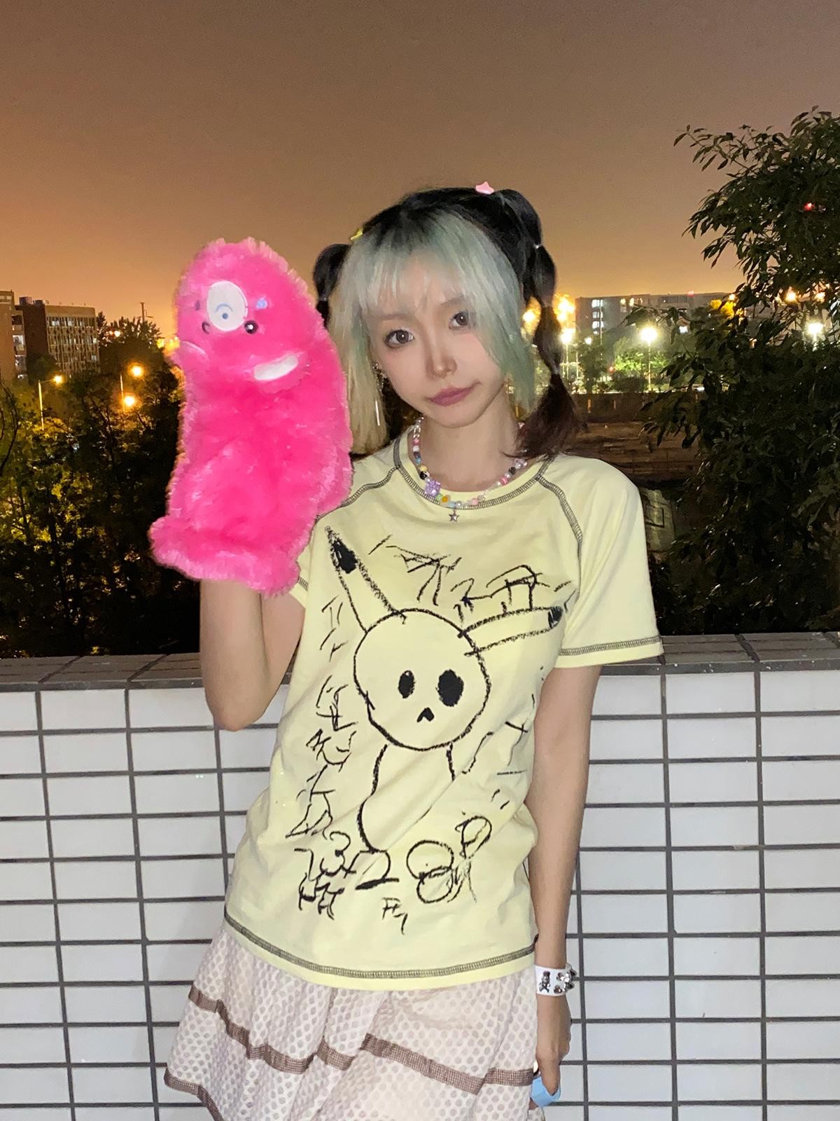 Alita26SS Cartoon Rock Print Cotton Women's Slim T-shirts