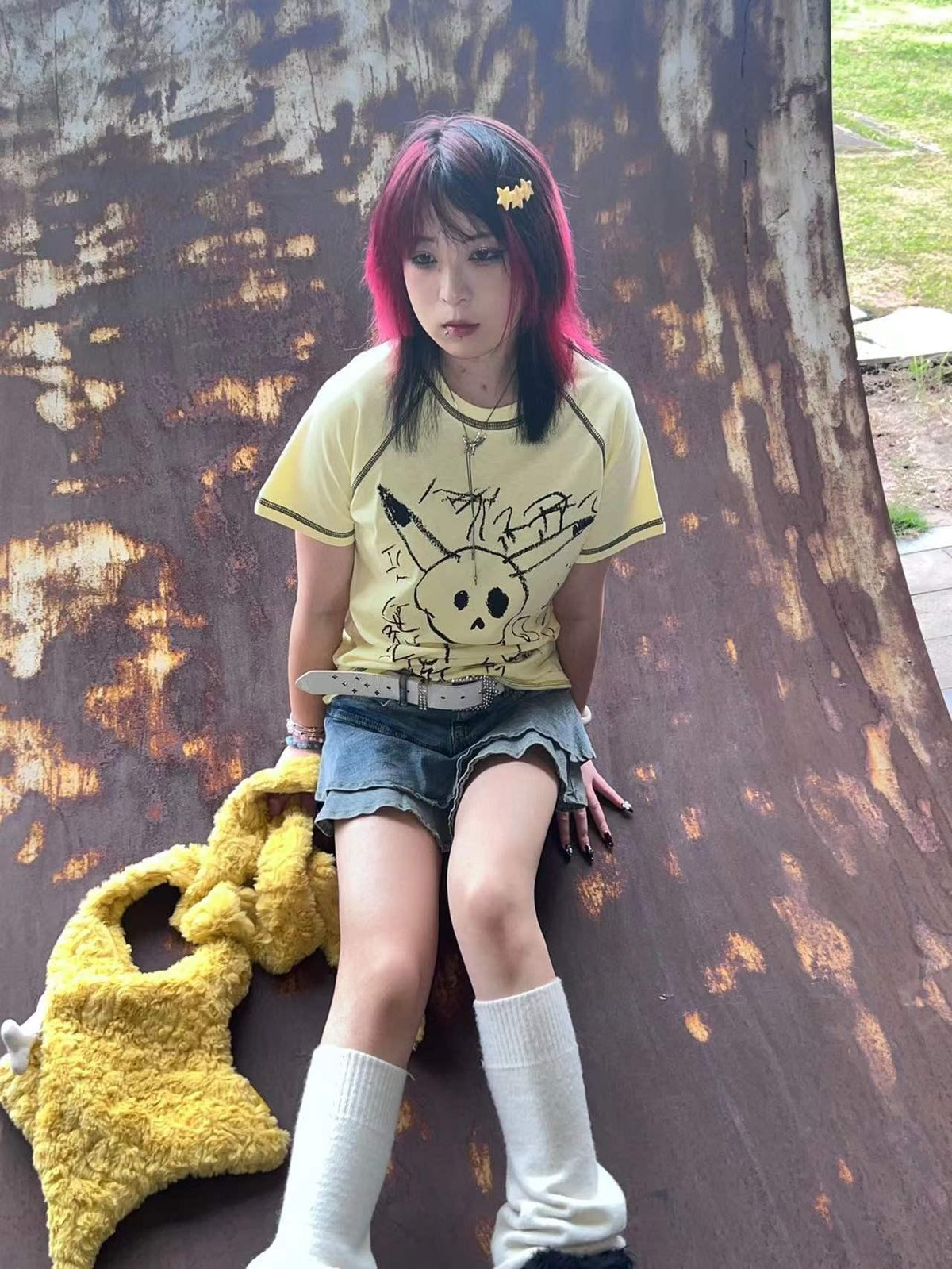 Alita26SS Cartoon Rock Print Cotton Women's Slim T-shirts