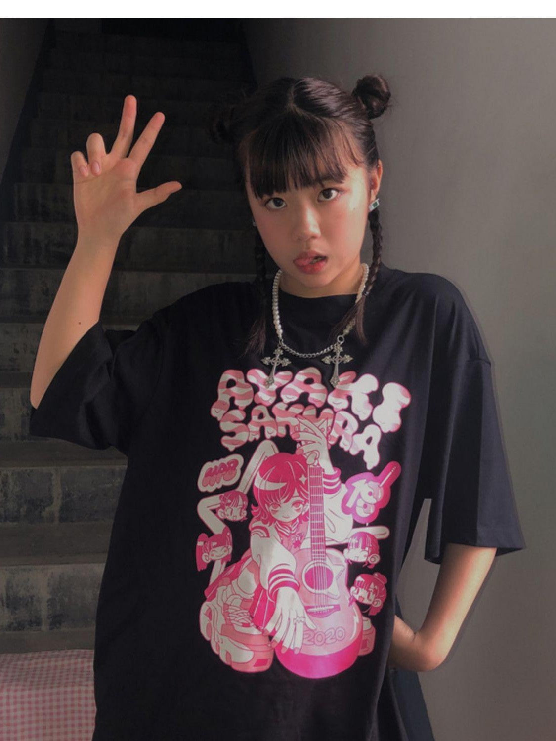Alita26SS Comic Graphic Print Loose Crewneck Cotton Women's Short Sleeve T-shirts