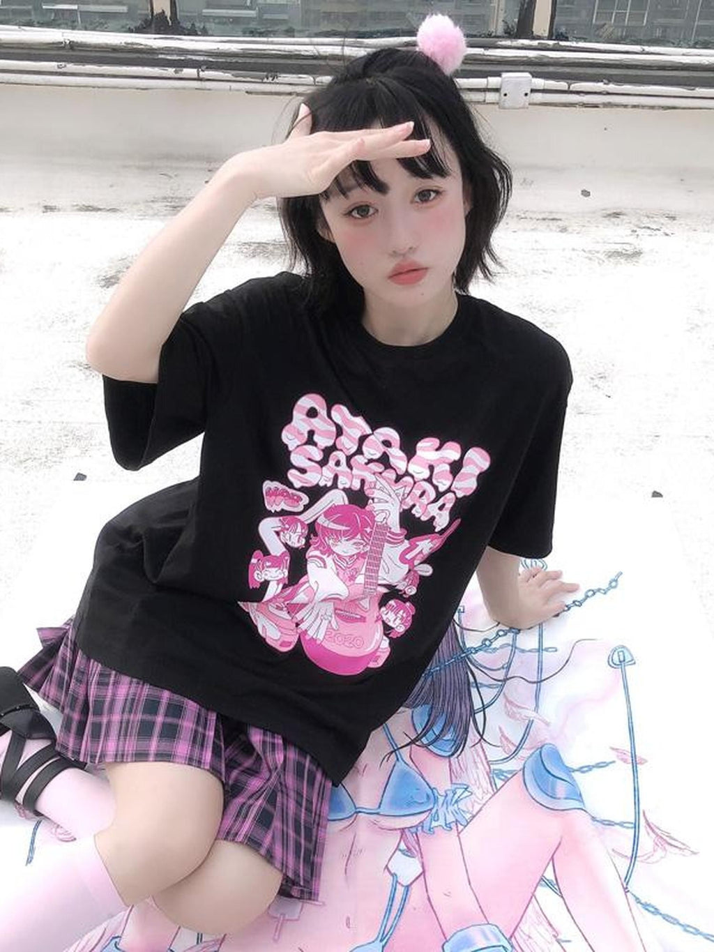 Alita26SS Comic Graphic Print Loose Crewneck Cotton Women's Short Sleeve T-shirts