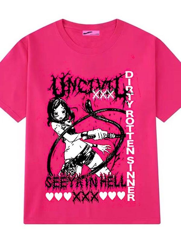 Alita26SS Comic Graphic Print Loose Crewneck Cotton Women's Short Sleeve T-shirts