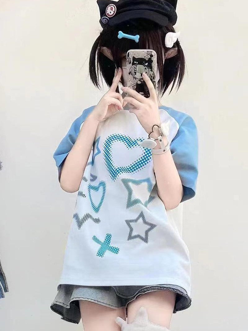 Alita26SS Cross Heart Print Loose Fit Women's Cotton Oversized T-shirts