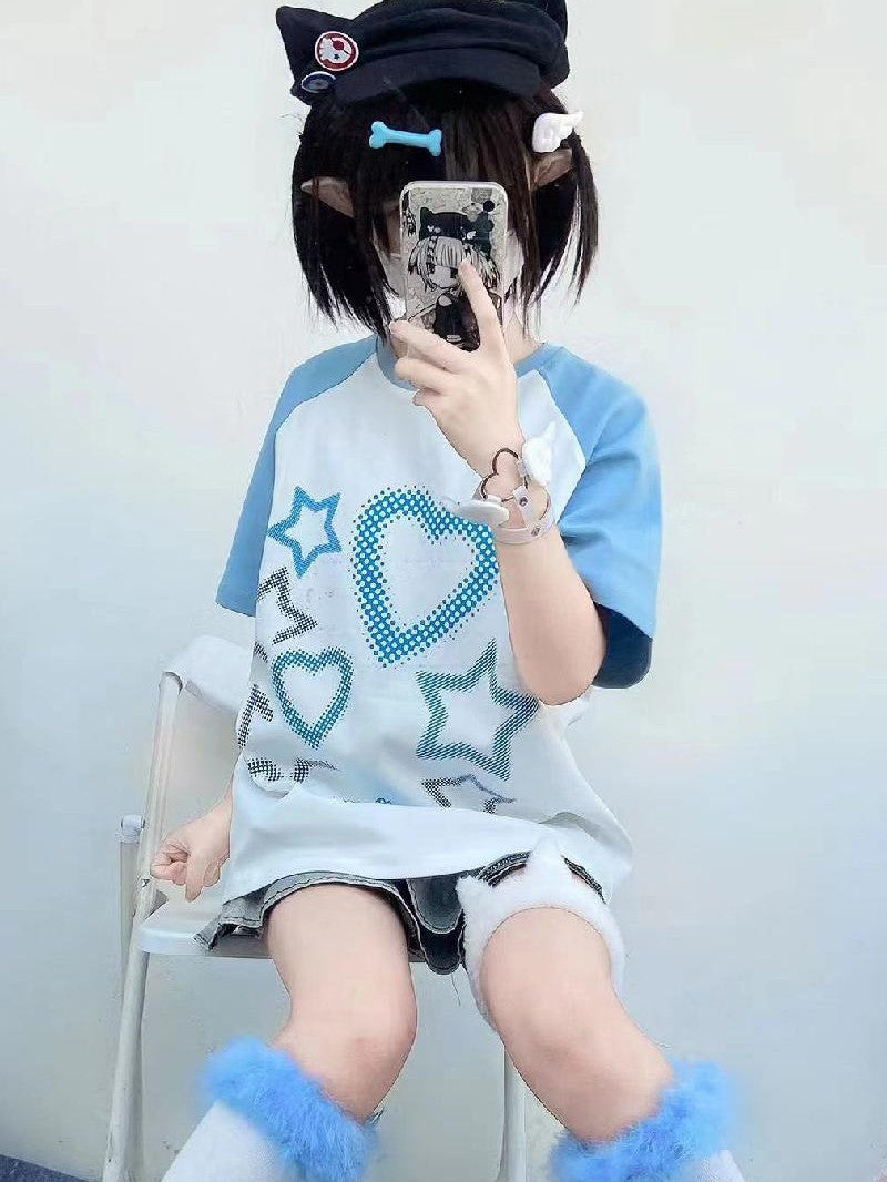 Alita26SS Cross Heart Print Loose Fit Women's Cotton Oversized T-shirts