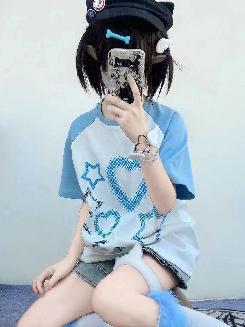 Alita26SS Cross Heart Print Loose Fit Women's Cotton Oversized T-shirts