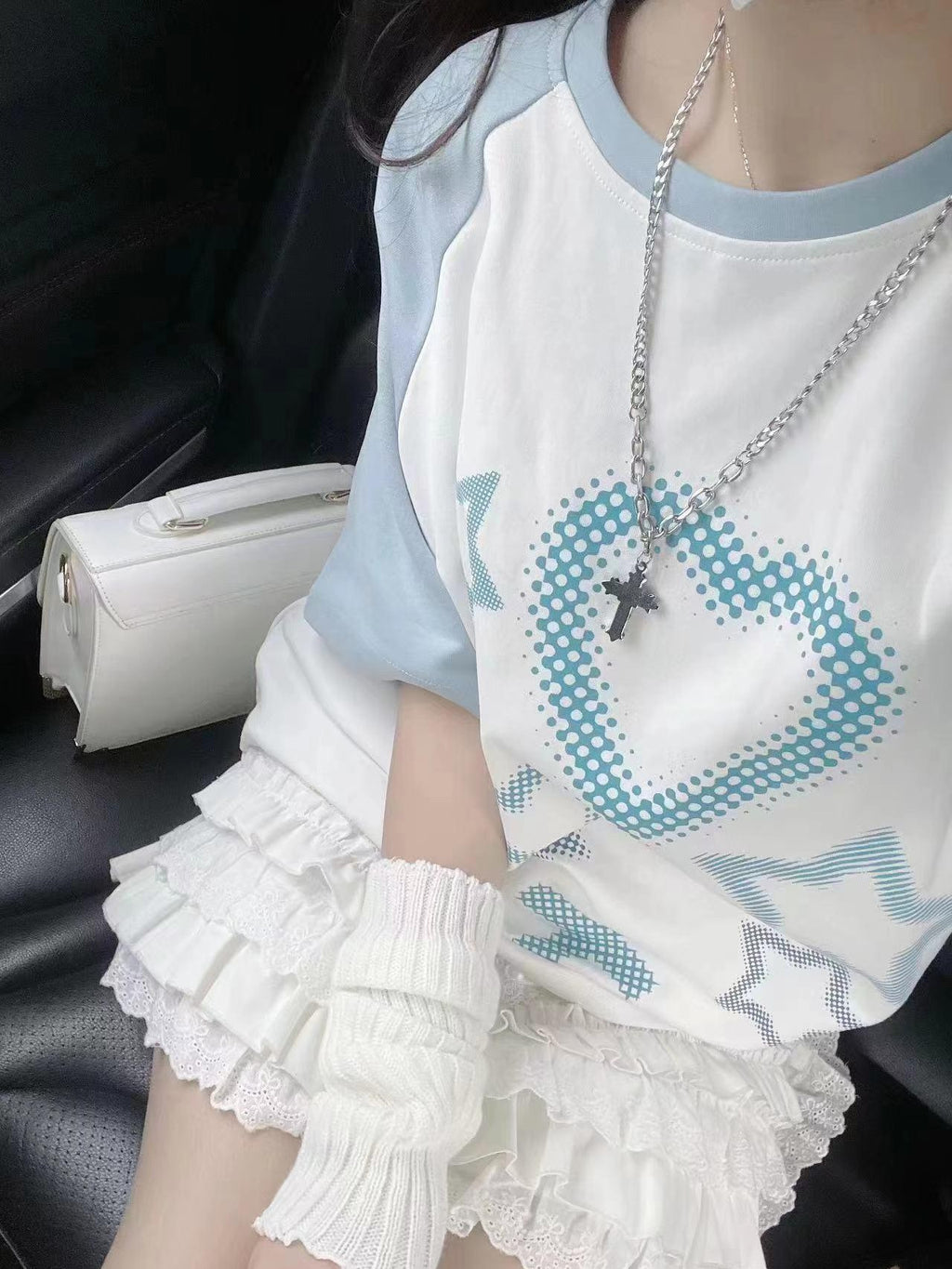 Alita26SS Cross Heart Print Loose Fit Women's Cotton Oversized T-shirts