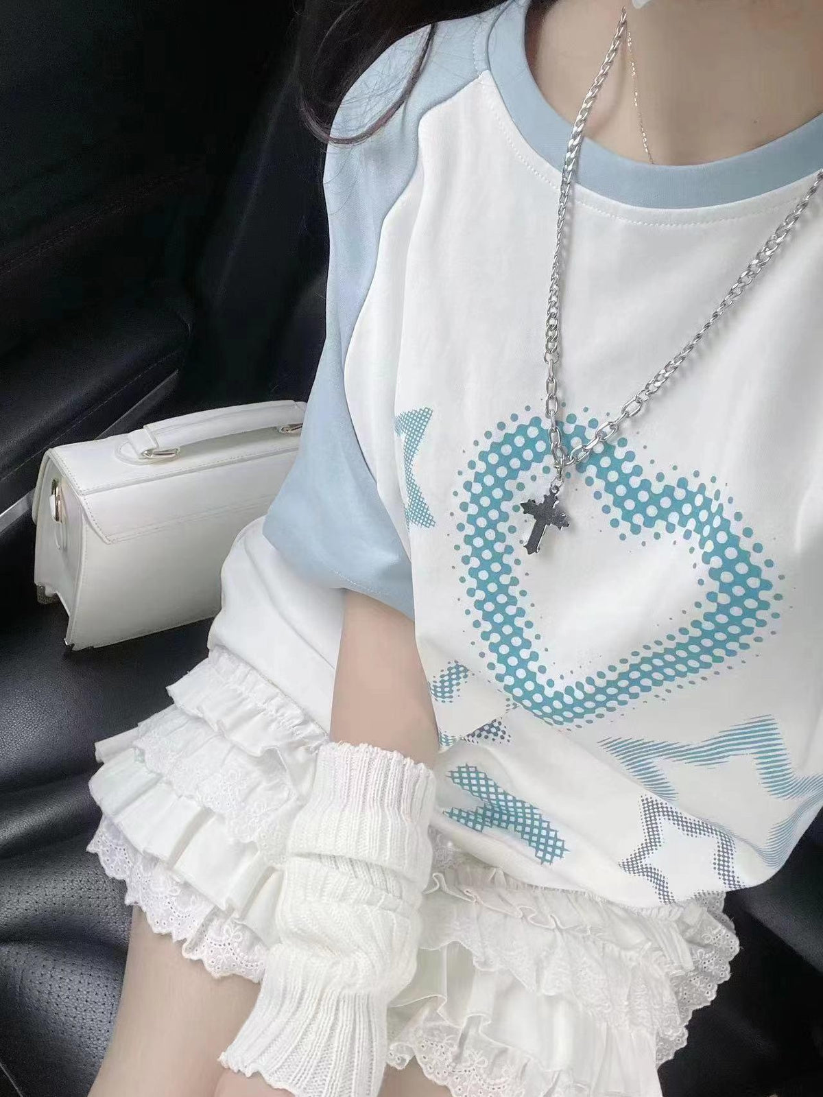 Alita26SS Cross Heart Print Loose Fit Women's Cotton Oversized T-shirts