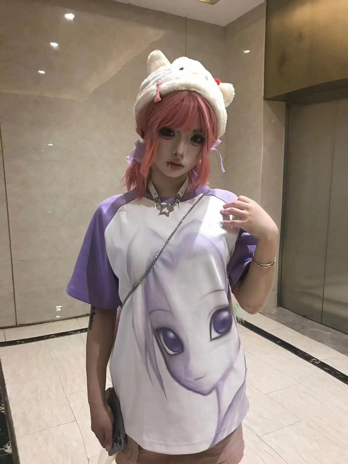 Alita26SS Cross Heart Print Loose Fit Women's Cotton Oversized T-shirts