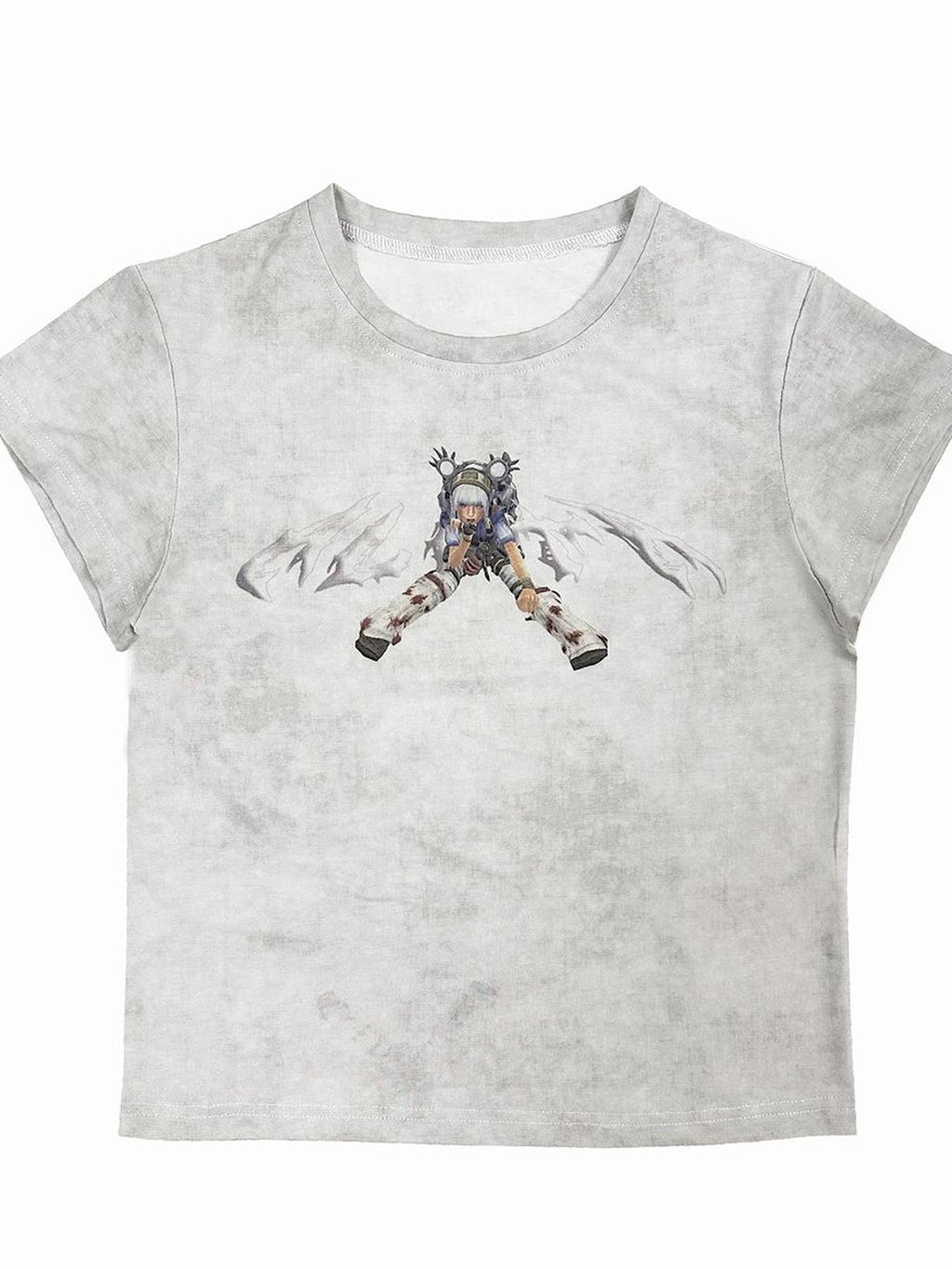 Alita26SS Cyberpunk Y2k Anime Graphic Slim Fit Short Sleeve Round Neck Women's Cotton Crop Tops