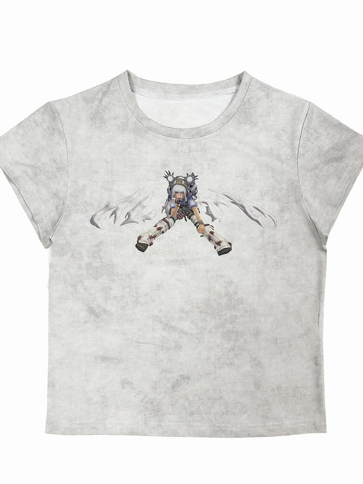 Alita26SS Cyberpunk Y2k Anime Graphic Slim Fit Short Sleeve Round Neck Women's Cotton Crop Tops