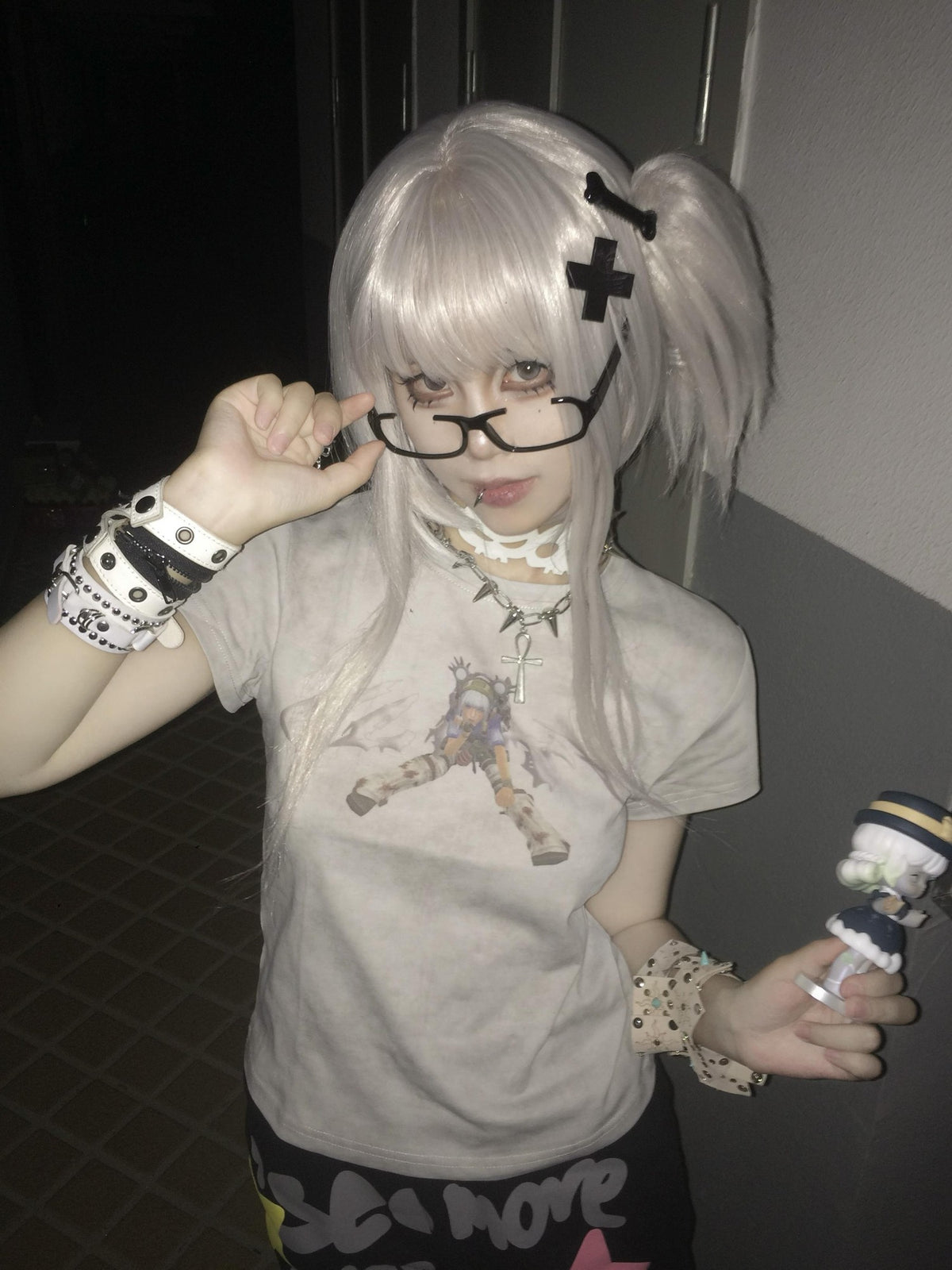 Alita26SS Cyberpunk Y2k Anime Graphic Slim Fit Short Sleeve Round Neck Women's Cotton Crop Tops