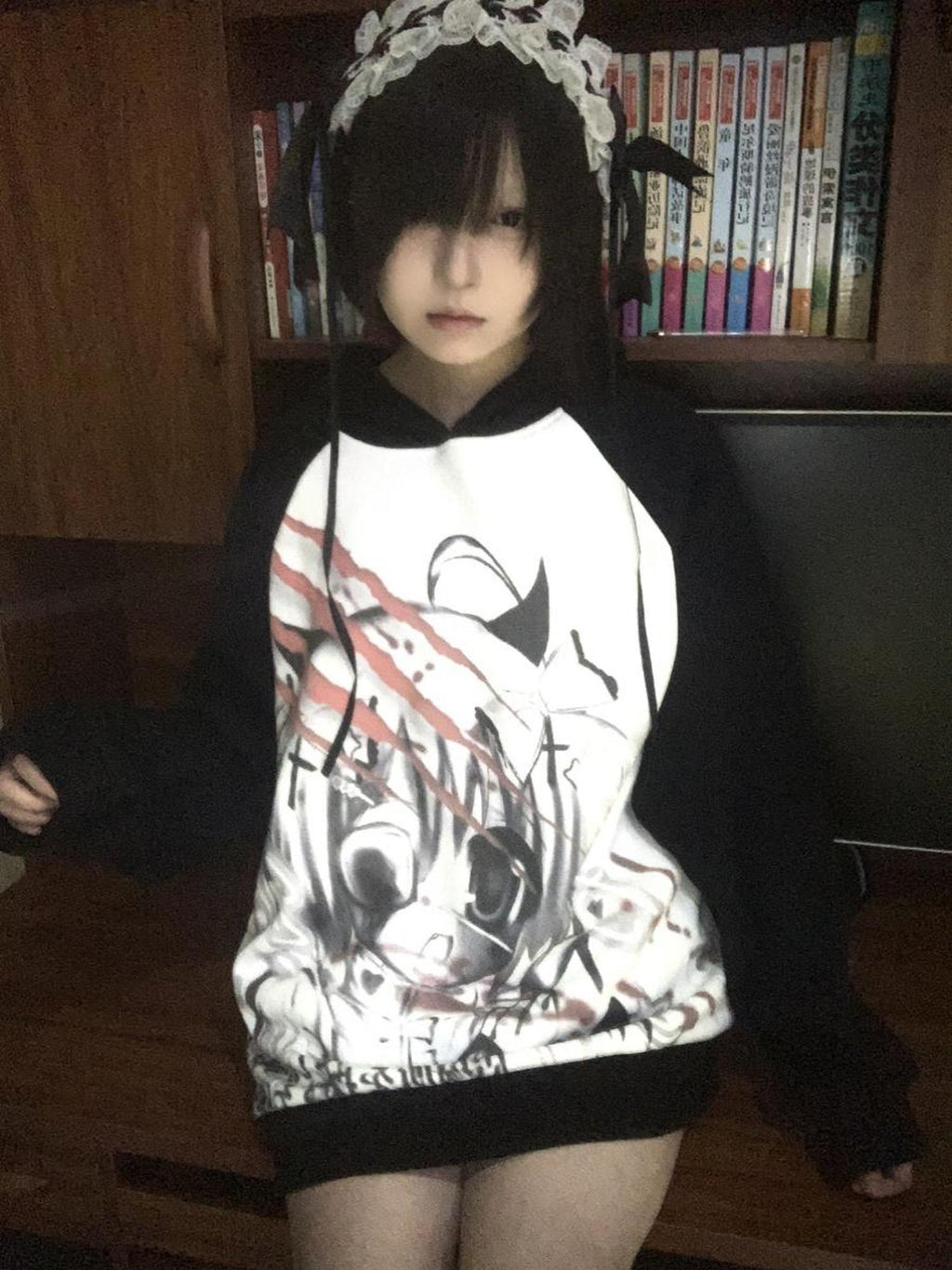 Alita26SS Dark Harajuku Cartoon Print Loose Raglan Sleeve Women's Cotton Hoodies