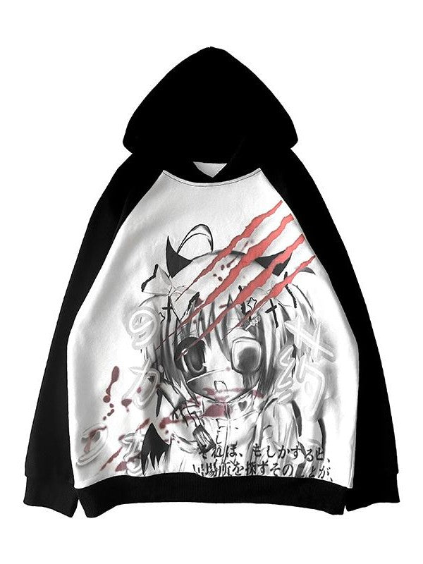 Alita26SS Dark Harajuku Cartoon Print Loose Raglan Sleeve Women's Cotton Hoodies