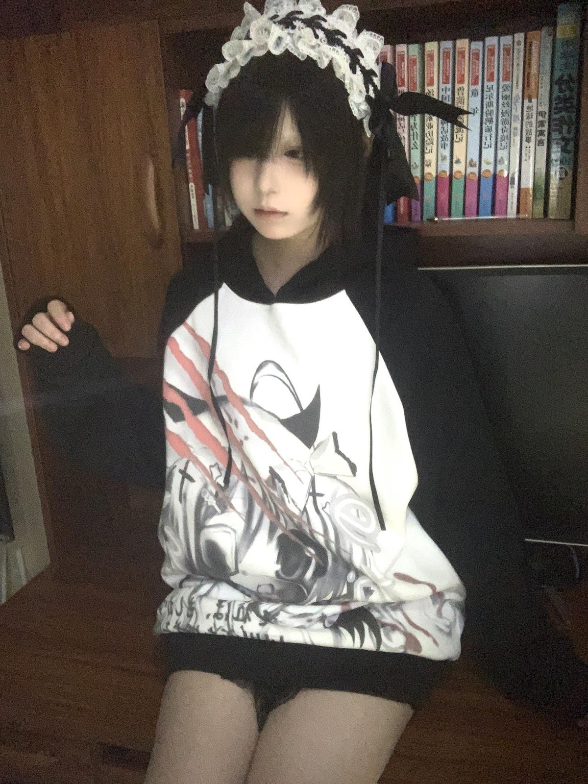 Alita26SS Dark Harajuku Cartoon Print Loose Raglan Sleeve Women's Cotton Hoodies