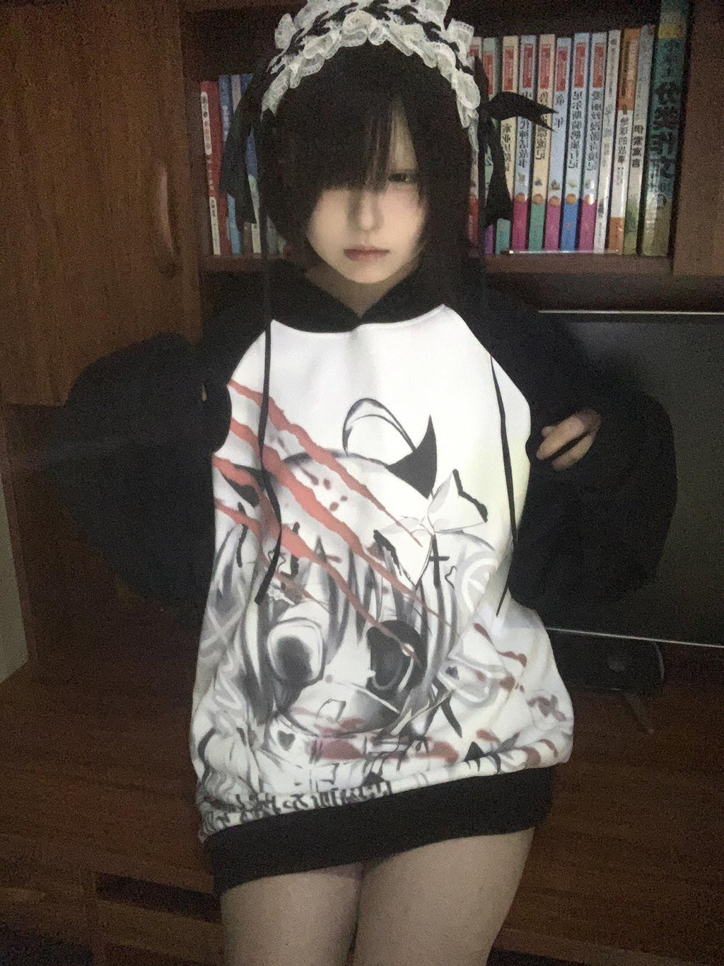 Alita26SS Dark Harajuku Cartoon Print Loose Raglan Sleeve Women's Cotton Hoodies