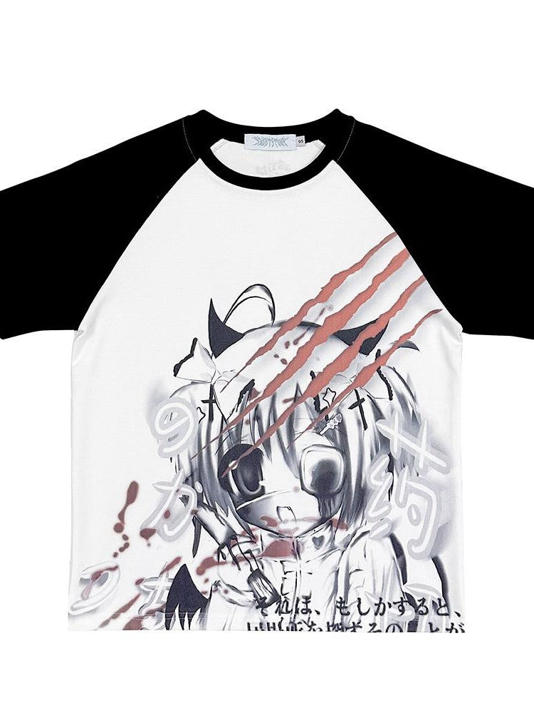 Alita26SS Dark Harajuku Print Raglan Sleeve Women's Cotton Loose Short Sleeve T-shirts