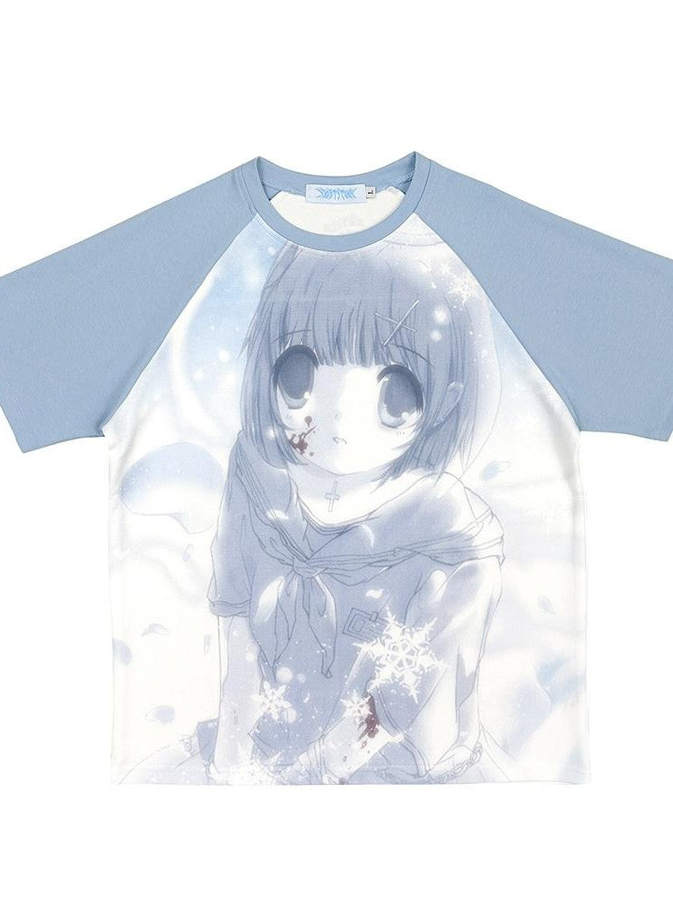 Alita26SS Dark Harajuku Print Raglan Sleeve Women's Cotton Loose Short Sleeve T-shirts